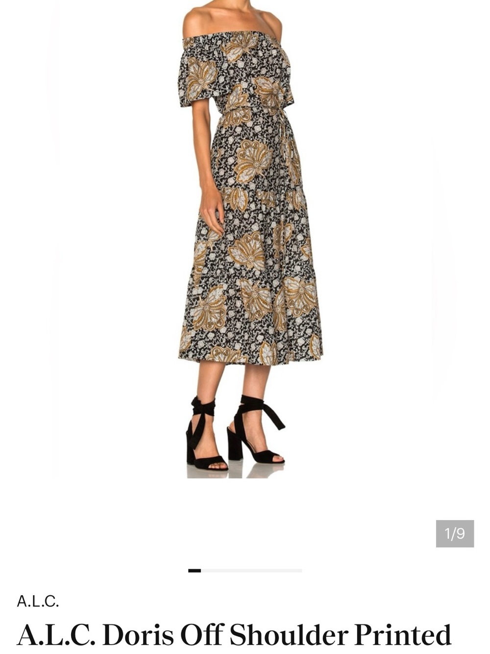 A.L.C. One-Shoulder Black Maxi Dress with Tan Floral Paisley